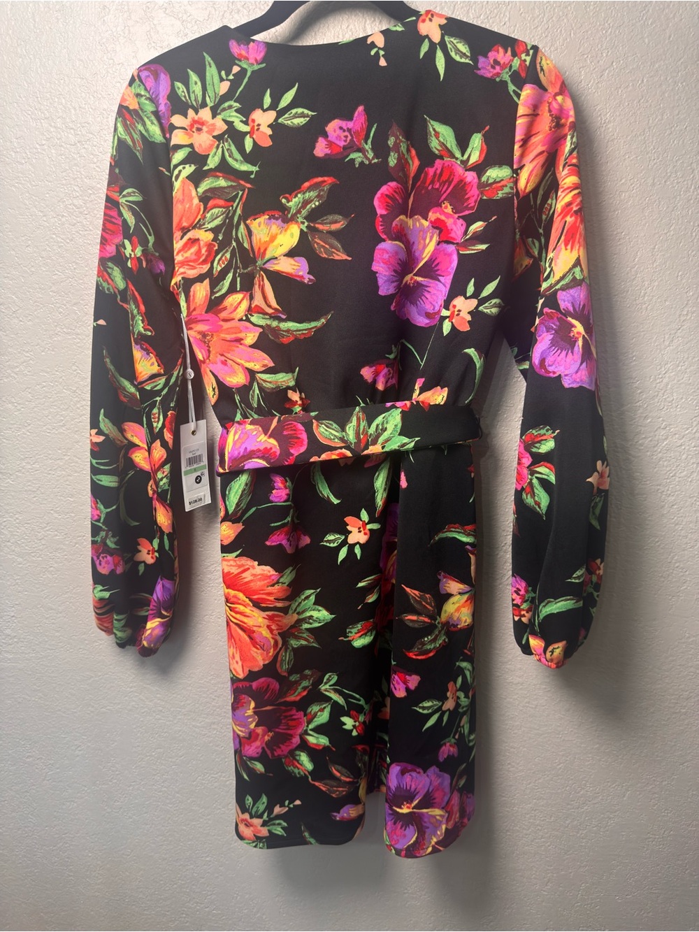 Siena Studio Black Floral Wrap Dress with Pink and Orange Blooms - Picture 9 of 11